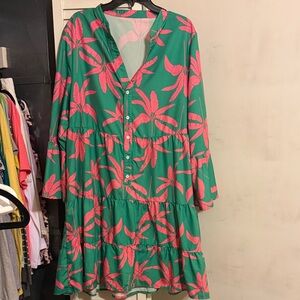 Green & Pink Tropical Tiered Women’s Dress